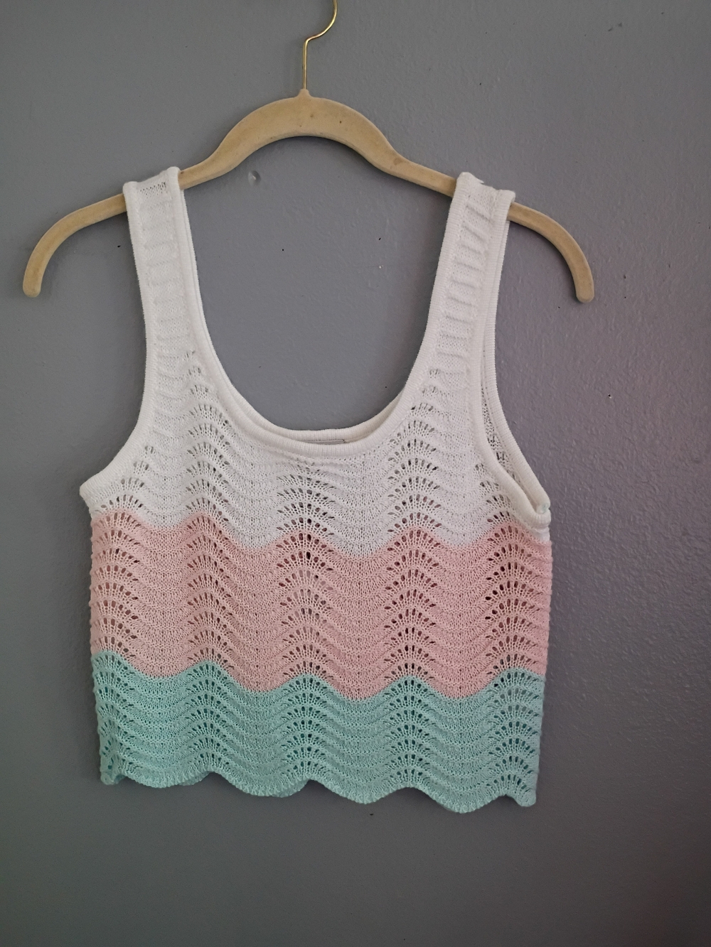 Crochet Stripe Tank Top in White, Pink & Mint
